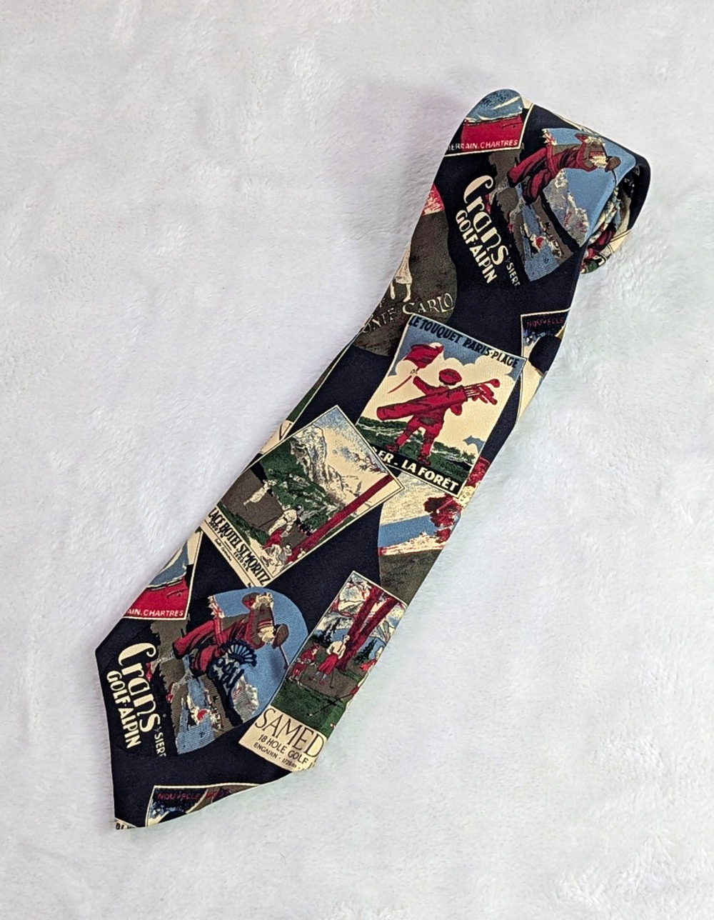 VTG Countess Mara Silk Tie Golf Travel Posters St Moritz Novelty Necktie Norfolk